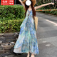 緋垚海邊度假風(fēng)連衣裙印花小飛袖吊帶連衣裙女夏季新款收腰仙女長(zhǎng)裙子 【圖片色】 L