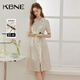 KBNE連衣裙女襯衫裙夏季新款V領(lǐng)收腰氣質(zhì)長(cháng)裙 米色 S