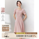 尚都比拉短袖連衣裙女夏季時(shí)尚通勤中長(cháng)款a字裙釘珠收腰顯瘦裙子 粉色 M