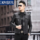 凱撒（KAISER）真皮皮衣男 海寧油蠟小牛皮短款休閑翻領(lǐng)夾克中青年多口袋外套潮 黑色 175/XL 適合體重130-145斤