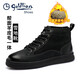 金利來（goldlion）雪地靴男冬季高幫羊皮毛一體棉靴 男士加絨板鞋 加厚保暖棉鞋 黑色 40