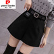 皮爾卡丹（pierre cardin）毛呢短褲女冬款外穿闊腿褲2024新款秋冬季高腰a字褲顯瘦配靴褲子 黑色280 L 105-115斤