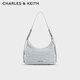 CHARLES&KEITH褶皺油蠟皮手提單肩腋下包女生日情人節禮物送女友CK2-40271360 Grey灰色 M