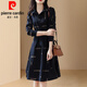 皮爾卡丹（pierre cardin）2025新款秋季女裝春秋棉麻連衣裙子收腰顯瘦時(shí)髦正式場(chǎng)合 藏青色 XL