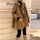 shunya潮牌雙面羊絨大衣女中長(cháng)款秋冬新款高端羊毛呢子寬松顯瘦毛呢外套 牛角扣駝色 M（121-150）斤