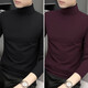 DUJUN原創(chuàng  )高領(lǐng)打底衫男士長(cháng)袖t恤折疊領(lǐng)純色內搭外穿百搭上衣服秋裝潮流【2件裝】 黑色+酒紅 2XL (145-165斤)