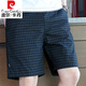 皮爾卡丹純棉格子短褲男士夏季薄款外穿5分中褲居家大褲衩休閑五分褲 S82黑色 XXL