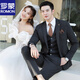 羅蒙（ROMON）新郎結(jié)婚西服男套裝禮服英倫西裝三件套韓版修身商務(wù)休閑職業(yè)正裝 98BB#深灰色(西裝+馬甲+西褲) XL