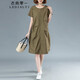 衣典零一（LEDIALYI）純棉連衣裙女夏季2025新款中年休閑寬松顯瘦遮肚子中長款裙子夏天 軍綠色 M （推薦90-120斤）