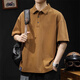古先森美式重磅短袖t恤男士夏季翻領(lǐng)polo半袖體恤衫寬松有領(lǐng)休閑上衣服 咖啡色 XL 【140-160斤】