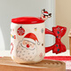 沽咚小茗圣誕節創(chuàng  )意禮物陶瓷杯帶蓋勺女生可愛(ài)情侶咖啡杯家用高顏值馬克杯 圣誕老人+麋鹿攪拌棒