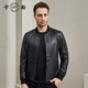 雪豹真皮皮衣男頭層綿羊皮商務(wù)時(shí)尚休閑潮流棒球領(lǐng)短款皮夾克外套 黑色 L /48 (170/92A)