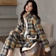 千年馬睡衣女秋冬加絨加厚新款拉鏈格子可外穿家居服法蘭絨冬天保暖套裝 綠灰格 165(L) 建議體重105-125斤