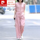 皮爾卡丹（pierre cardin）棉麻套裝兩件套復古裝休閑女裝媽媽夏裝洋氣減齡時(shí)尚氣質(zhì)寬松闊腿 粉色[貴婦人/中老年/媽媽裝/高 L