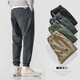 我的速度褲子男秋季新款長(cháng)褲港風(fēng)ins潮流百搭松緊腰束腳褲 深灰色 180/XL