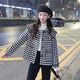 月袖2021年新款日系娃娃領(lǐng)千鳥格子斗篷毛呢外套女春秋加厚短款小個子 黑千鳥格外套 2XL 建議125-140斤