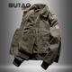 BUTAO 冬季棉衣男工裝休閑外套加絨加厚棉服夾克短款棉襖新款 軍綠色 L