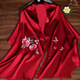 吳蠶里 絲巾真絲女士長(cháng)款手工刺繡牡丹花復古優(yōu)雅紅色外搭旗袍披肩圍巾 牡丹戀蝶-雙面酒紅