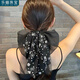 樂(lè )喵（LEMIAO）雪紡碎花蝴蝶結飄帶發(fā)圈女文藝復古扎馬尾辮皮筋云朵大腸發(fā)繩發(fā)飾 2#黑色 A23-208