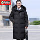 啄木鳥(niǎo)品牌爸爸裝冬季外套中老年人羽絨服男加厚中長(cháng)款過(guò)膝高檔鵝絨大衣 加長(cháng)款-黑色-貉子毛 2XL 【建議150-170斤穿】