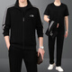 乾浩公子（QIANHGZ）中年爸爸運動(dòng)套裝男春秋季新款中老年男裝休閑運動(dòng)服衛衣三件套 黑色 男XL-建議體重125-145