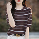 森馬（Semir）2024新款條紋純棉針織短袖t恤春夏新款圓領(lǐng)薄款上衣女甜美風(fēng)寬松 咖啡色 XXL---135--150
