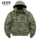 JEEP SPIRIT棉服男士新款棉衣外套冬季加厚款連帽保暖寬松飛行員工裝棉襖男 軍綠色 L