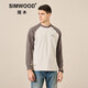 SIMWOOD簡木男裝【標準寬松】春裝新品休閑圓領套頭撞色長袖T恤SM120074 咖啡 165/S