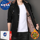 NASA BASE風(fēng)衣男中長(cháng)款秋季潮流外套男士連帽大衣男休閑工裝加絨加厚秋冬季 黑色 加絨 XL (推薦體重130-140斤)