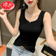 浪莎（LangSha）V領(lǐng)純.棉黑白色背心吊帶女士貼身大碼無痕修身夏季內(nèi)搭外穿打底衫 黑色【桃心領(lǐng) 精梳棉】 M