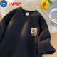 NASA MARVEL重磅純棉2024夏季新款印花短袖T恤美式短袖男裝短袖t恤寬松衣服 黑色 XL