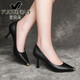 富貴鳥(niǎo)細跟單鞋女2025夏季新款女鞋尖頭高跟鞋通勤上班鞋頭層牛皮小皮鞋 黑色 37
