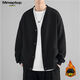 MMOPTOP日系純色針織衫男士秋冬季保暖加絨寬松V領(lǐng)開(kāi)衫MT2350JR黑色XL