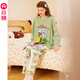 芬騰布朗熊睡衣女春秋純棉長(cháng)袖圓領(lǐng)卡通可愛(ài)全棉可外穿家居服套裝 FX2490407豆綠 2XL 建議145-160斤