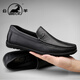 公羊男鞋春季新款商務(wù)潮流休閑皮鞋男防滑耐磨軟底懶人一腳蹬豆豆鞋男 黑色 41