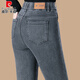 皮爾卡丹煙灰色牛仔褲女高端2025春秋冬加絨中年高腰彈力顯瘦媽女士直筒褲 煙灰色(單褲) 3XL /31/ 125-135斤