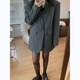 GARNUO黑色西裝外套女2025新款春秋韓版小個(gè)子高級感寬松休閑炸街小西服 灰色 S【106-120】