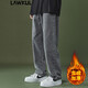 LAWKUL牛仔褲男春秋季寬松直筒褲男裝闊腿褲子男士工裝休閑褲長(cháng)褲男褲 灰色加絨 2XL(150-165斤)