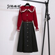 韓璐嬌（hanlujiao）連衣裙女裝套裝2023秋冬新款韓版時(shí)尚氣質(zhì)顯瘦小個(gè)子減齡套裝裙子 紅色上衣+黑色長(cháng)裙 XL