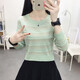 俞兆林（YUZHAOLIN）秋冬T恤女針織衫女時(shí)尚春秋冬長(cháng)袖條紋女士毛衣小個(gè)子上衣小衫 綠色 M （95-105斤）