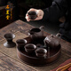 石茗堂宜興原礦紫砂茶具套裝家用辦公簡(jiǎn)約日式茶壺茶杯茶盤一壺四杯套組 紫砂大茶盤套裝