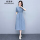 佰藍嬌2025夏季女裝新款時(shí)尚氣質(zhì)休閑棉麻連衣裙中長(cháng)款亞麻襯衫裙子夏天 藍色 M