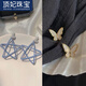 頂妃（DING FEI）小清新藍(lán)色耳釘鏤空五角星星耳環(huán)少女可愛(ài)耳飾桃心愛(ài)心無(wú)耳洞耳夾 兩對(duì)裝藍(lán)色五角星+貝母蝴蝶 耳釘款
