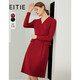 愛(ài)特愛(ài)（EITIE）冬季新款商場(chǎng)同款純色V領(lǐng)氣質(zhì)通勤時(shí)尚中長(cháng)款長(cháng)袖連衣裙6407110 紅蔓61 M 160