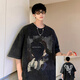 即勢(shì)短袖男夏季重磅240克純棉美式國(guó)潮水洗復(fù)古做舊高街t恤短袖男寬松 T54水洗做舊黑色-LSFS XL