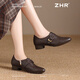ZHR頭層牛皮女鞋復古粗跟英倫單鞋女復古尖頭皮鞋女 S602 棕色 37 
