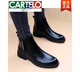 卡帝樂(lè )鱷魚(yú)（CARTELO）高檔切爾西靴尖頭套筒韓版馬丁靴休閑短靴工裝靴男真皮靴子機車(chē)靴 黑色加絨內增高56 39 標準皮鞋尺碼