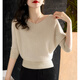 予瑾 針織衫女薄款一字肩蝙蝠袖秋裝年早秋新款針織打底衫溫柔風(fēng)蝙蝠型連肩七分袖顯瘦百搭上衣 米色 M