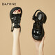 DAPHNE達芙妮涼鞋女夏季新款增高漆皮休閑露趾高跟厚底外穿羅馬鞋 黑色      跟高9cm 37 (235mm)
