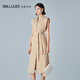 BBLLUUEE Color粉藍(lán)衣櫥輕職場(chǎng)無(wú)袖收腰連衣裙子女2022夏裝短包袖A字裙522L071 香草杏 XL 170/42